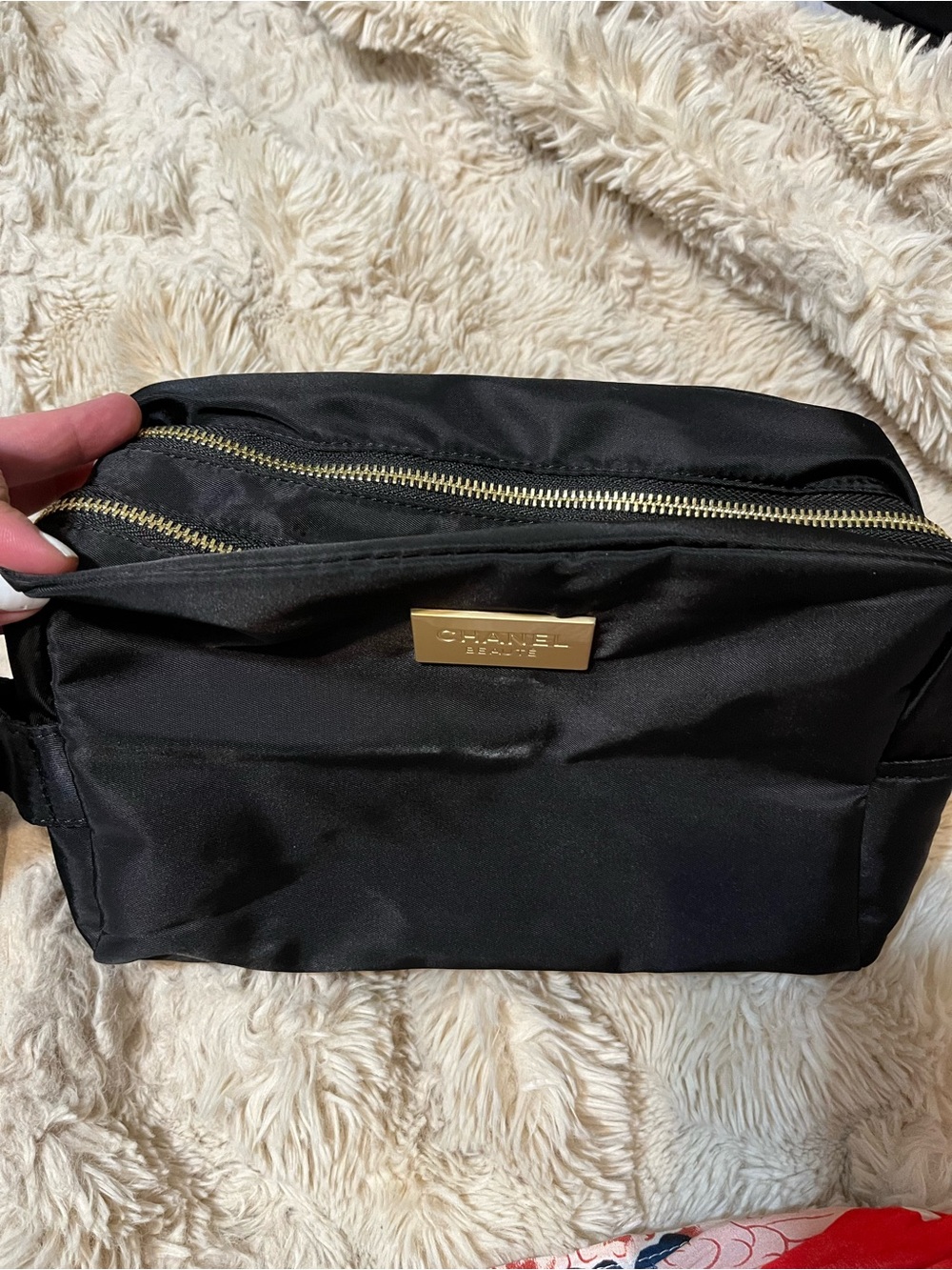 Black Nylon Chanel Toiletry Bag with Gold Hardware